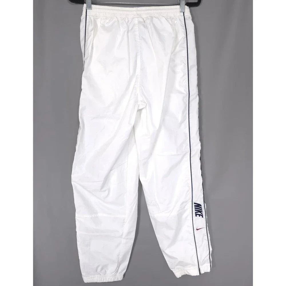 NIKE Men’s MEDIUM Track Pants VINTAGE 90s White Spellout Swoosh Zip Ankle